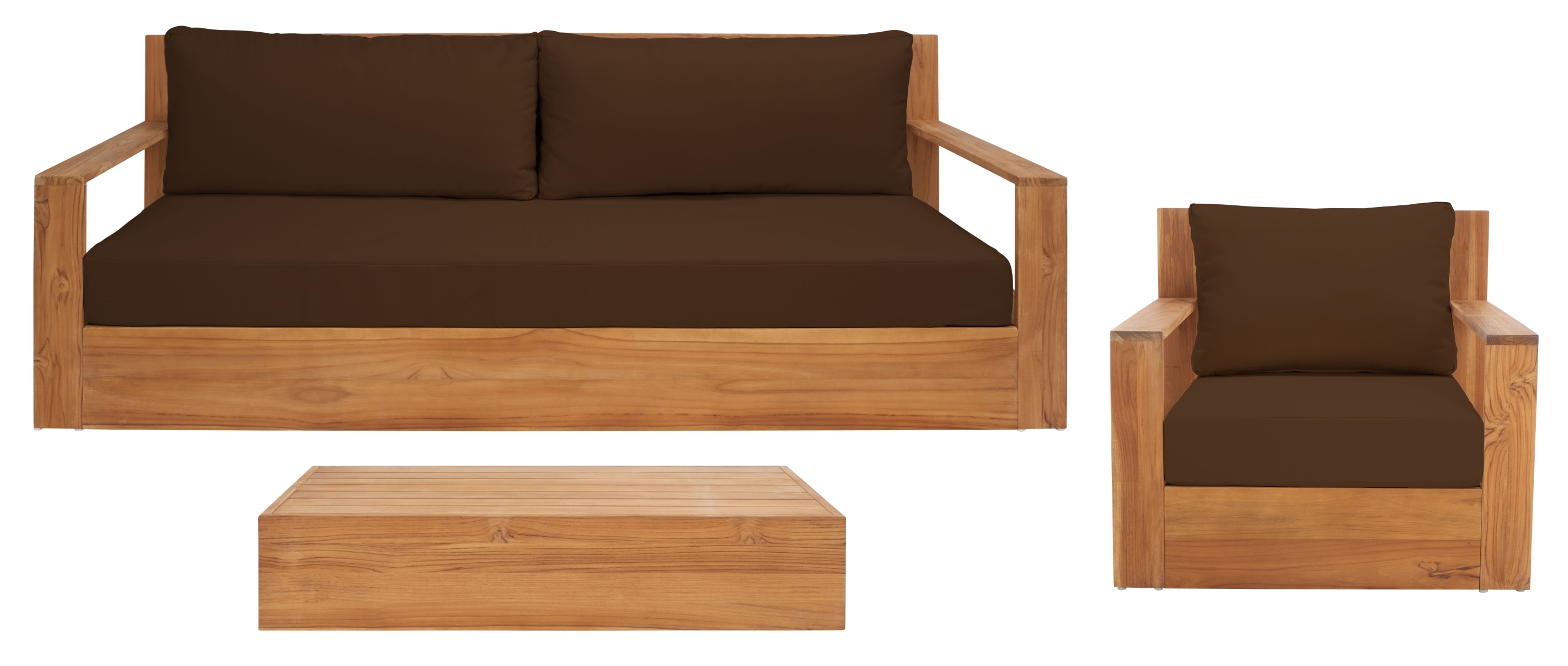 Kauai Brazil Teak Patio Sofa - Natural/Dark Brown - Image 0