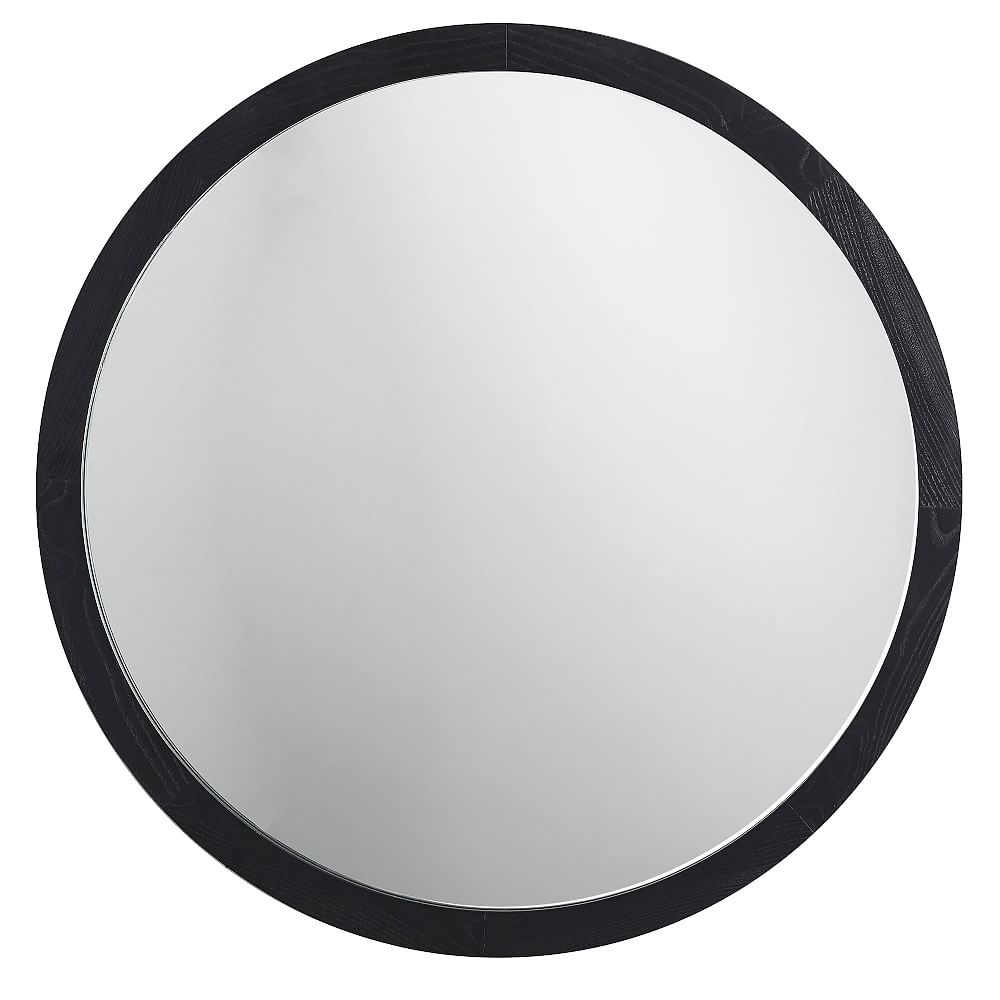 Wood Framed Round Mirror, Charcoal, 30" - Image 0