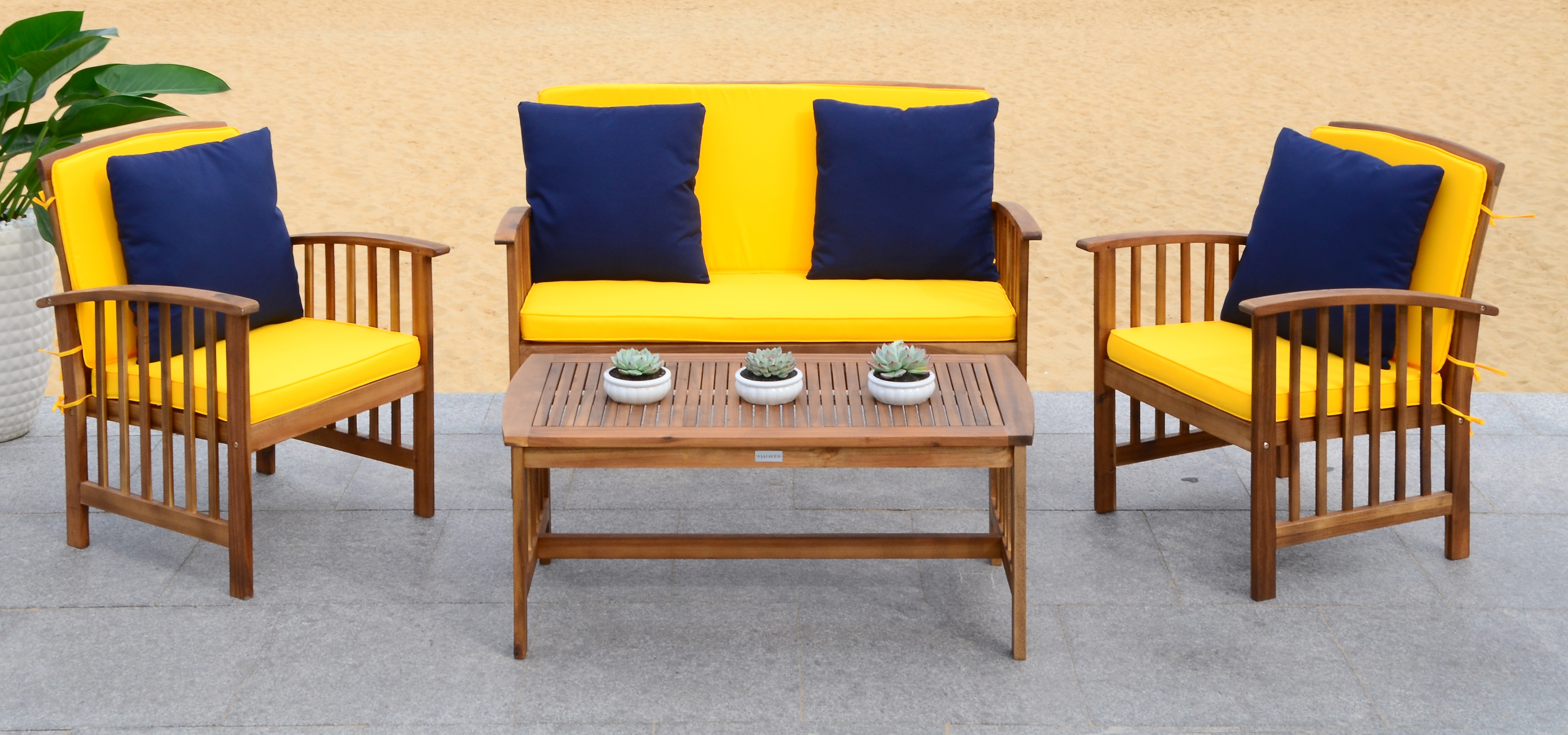 Rocklin 4 Piece Outdoor Set - Natural Look/Yellow - Safavieh - Image 3