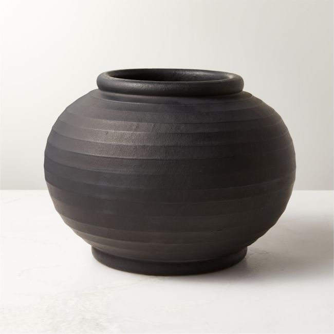 Leto Round Black Terracotta Vase - Image 0