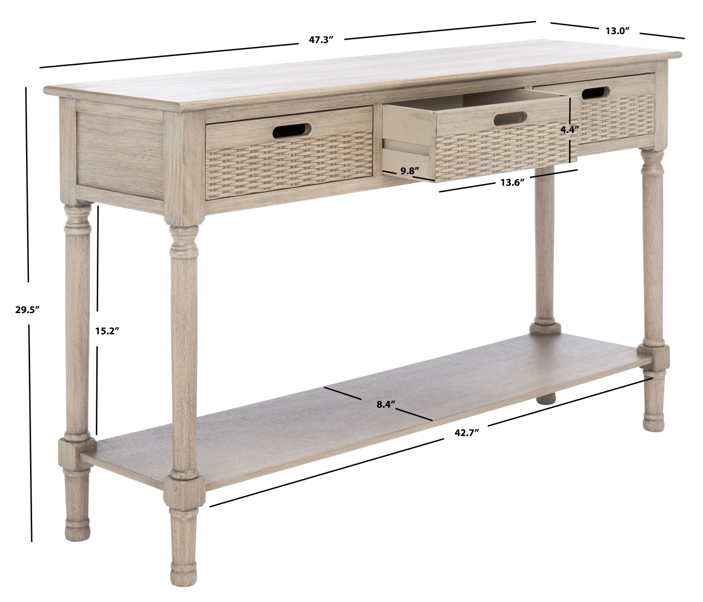 Landers 3 Drawer Console Table - Greige - Safavieh - Image 8