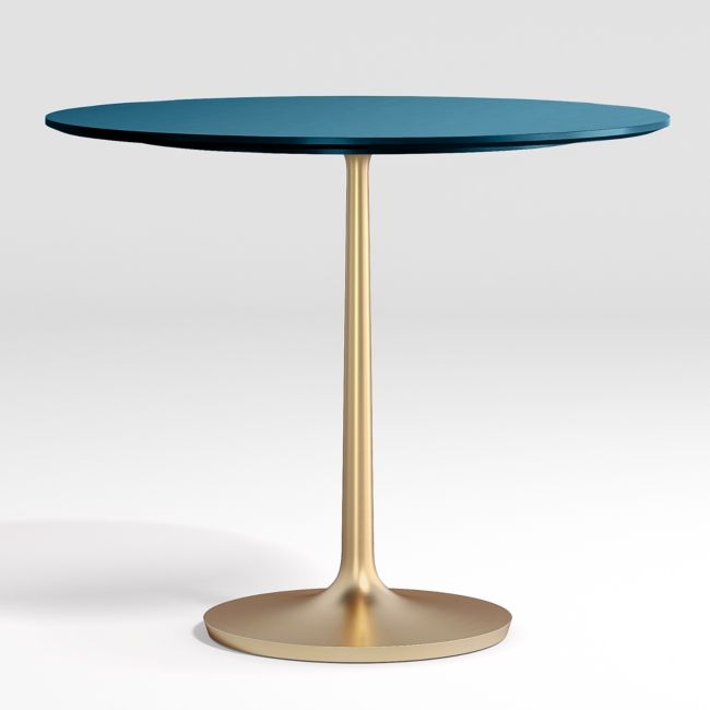 Nero 36" Blue Lacquer Dining Table with Brass Base - Image 0