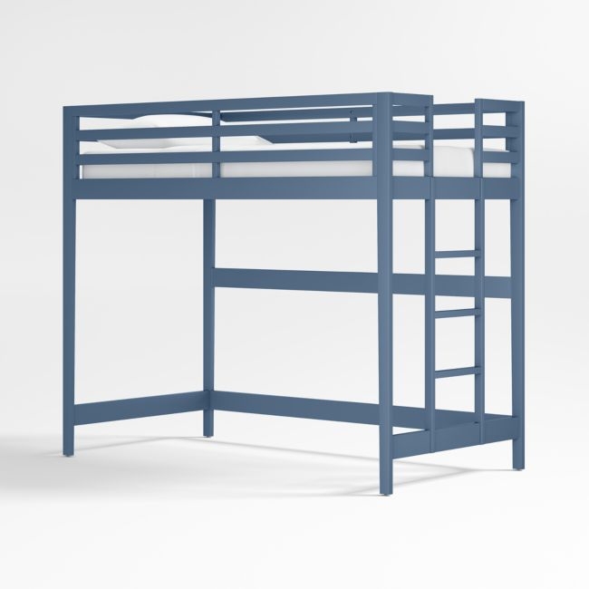 Ever Simple Slate Blue Wood Kids Loft Bed with Right Ladder - Image 0
