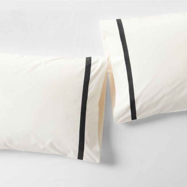 Favorite Organic Cotton Percale Tuxedo Stripe Ink Black King Pillowcases, Set of 2 - Image 0