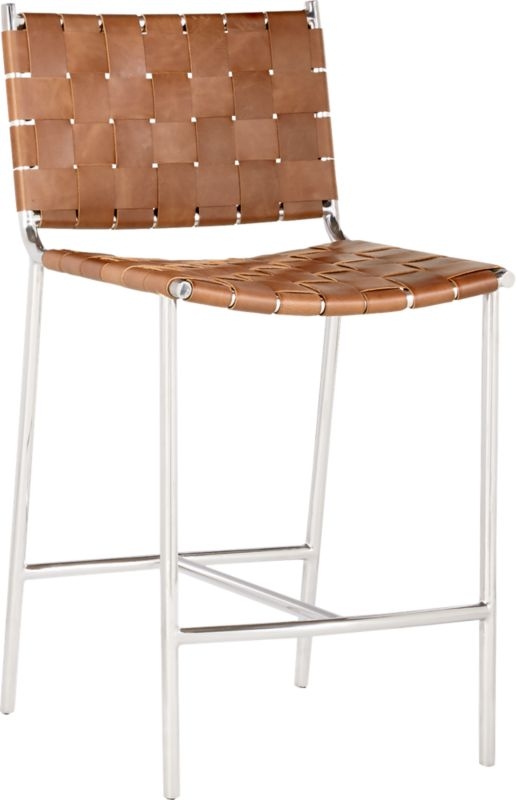Woven 24" Brown Leather Counter Stool - Image 4