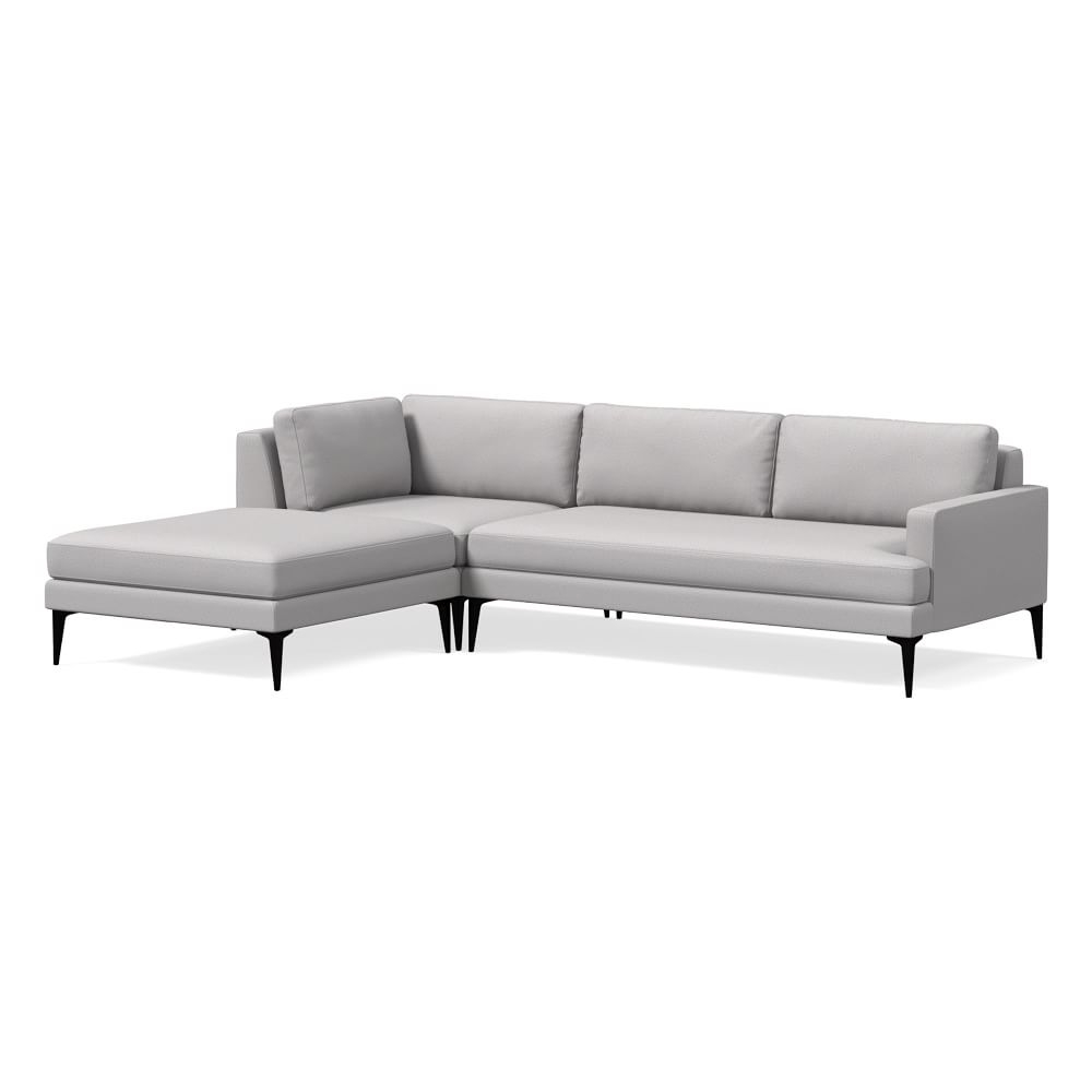 Andes 105" Left Multi Seat 3-Piece Ottoman Sectional, Standard Depth, Performance Chenille Tweed, Frost Gray, Dark Pewter - Image 0
