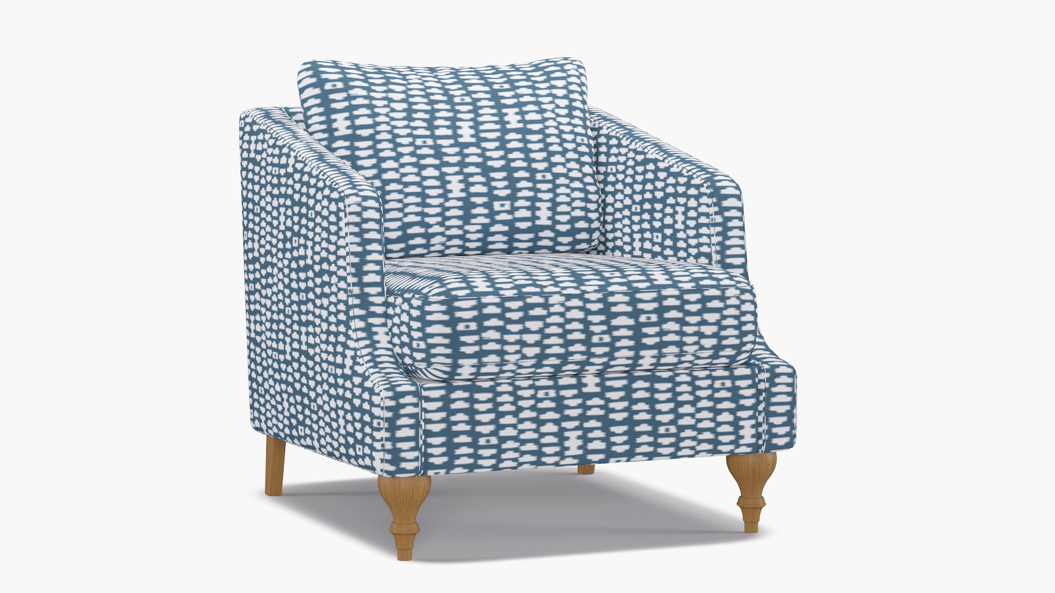 Slope Arm Chair, Dusty Blue Odalisque, Natural Turned Wood Leg - Image 0