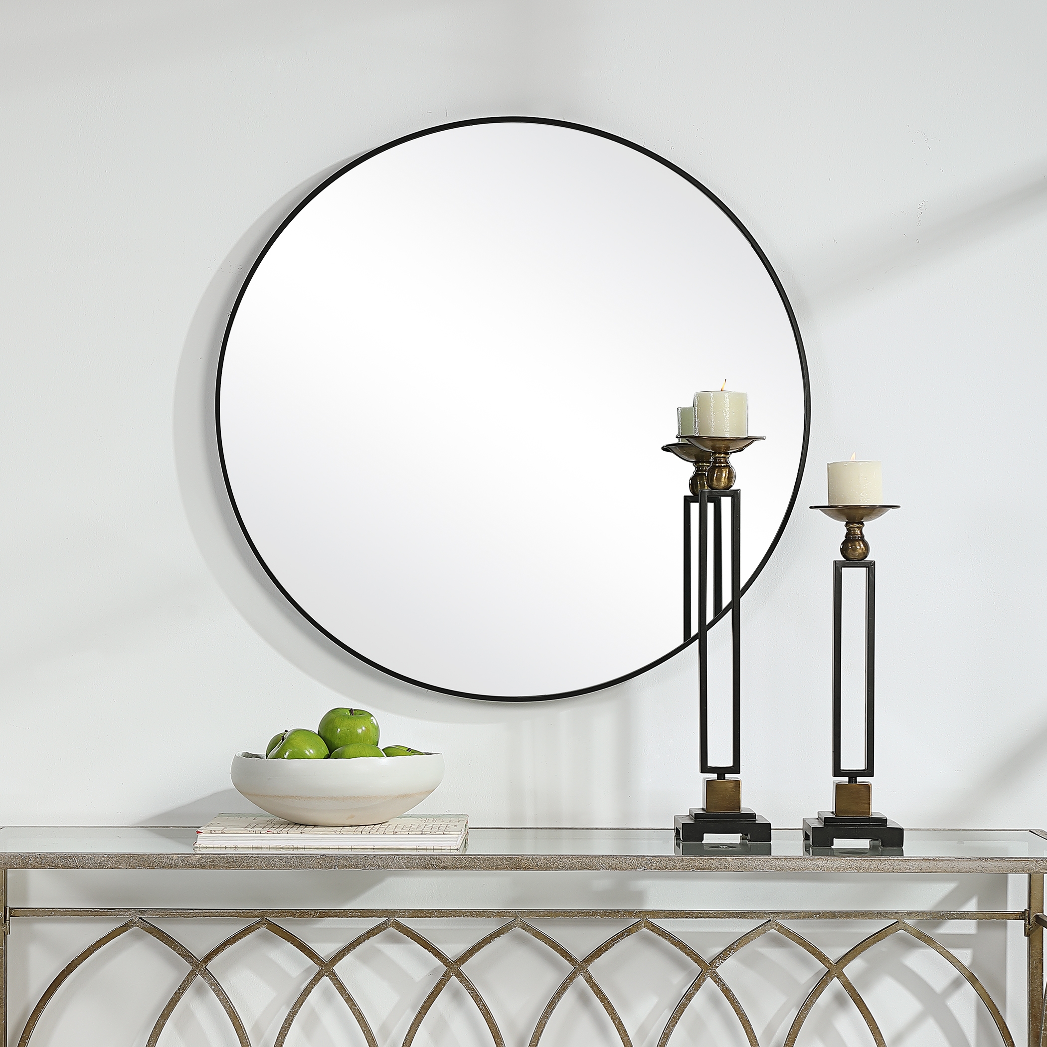 Simple Thin Metal Frame Round Mirror, 33" - Image 3