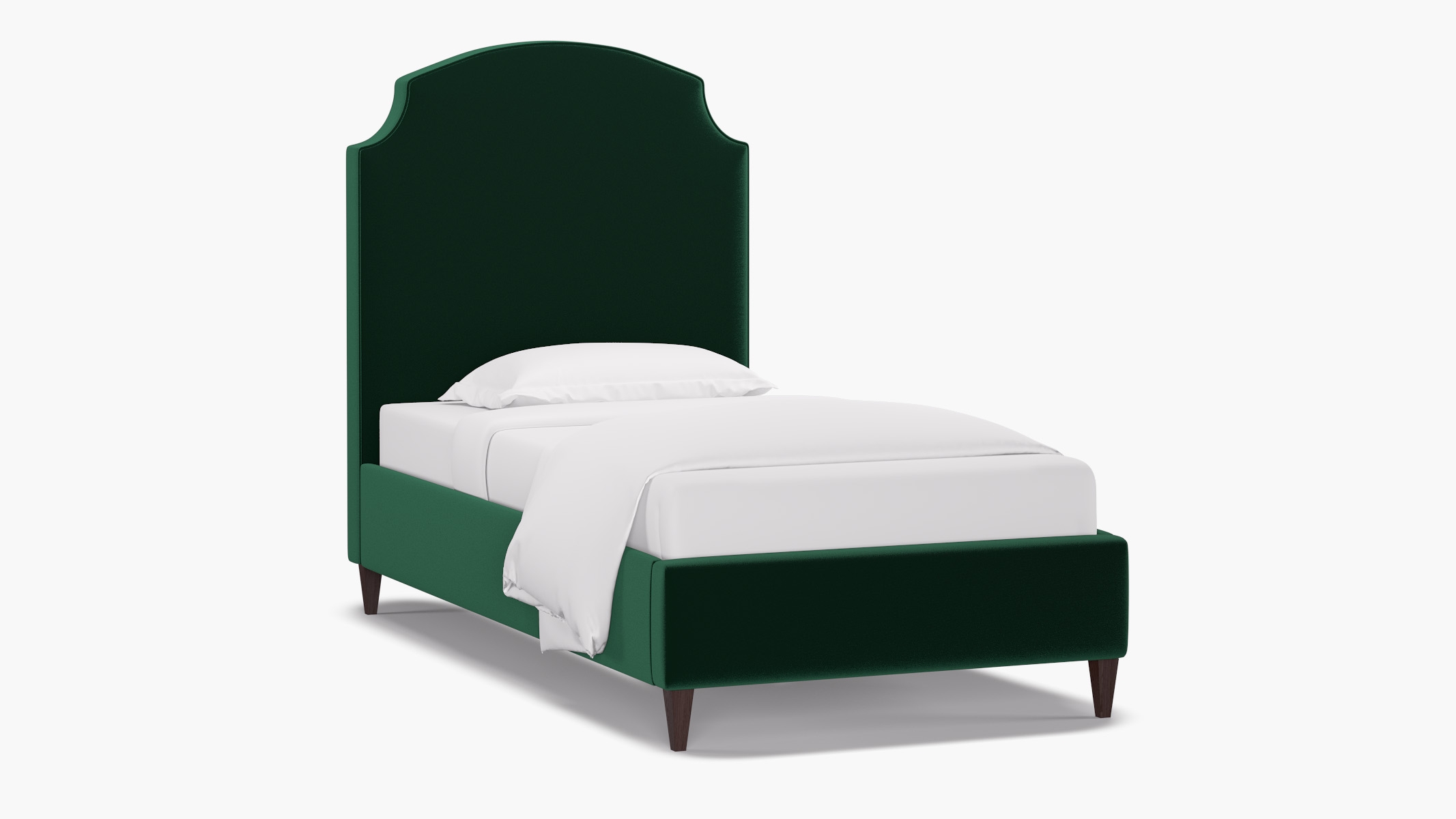 Cove Bed, Spruce Performance Plush Velvet, Espresso Square Tapered Leg, Twin - Image 1