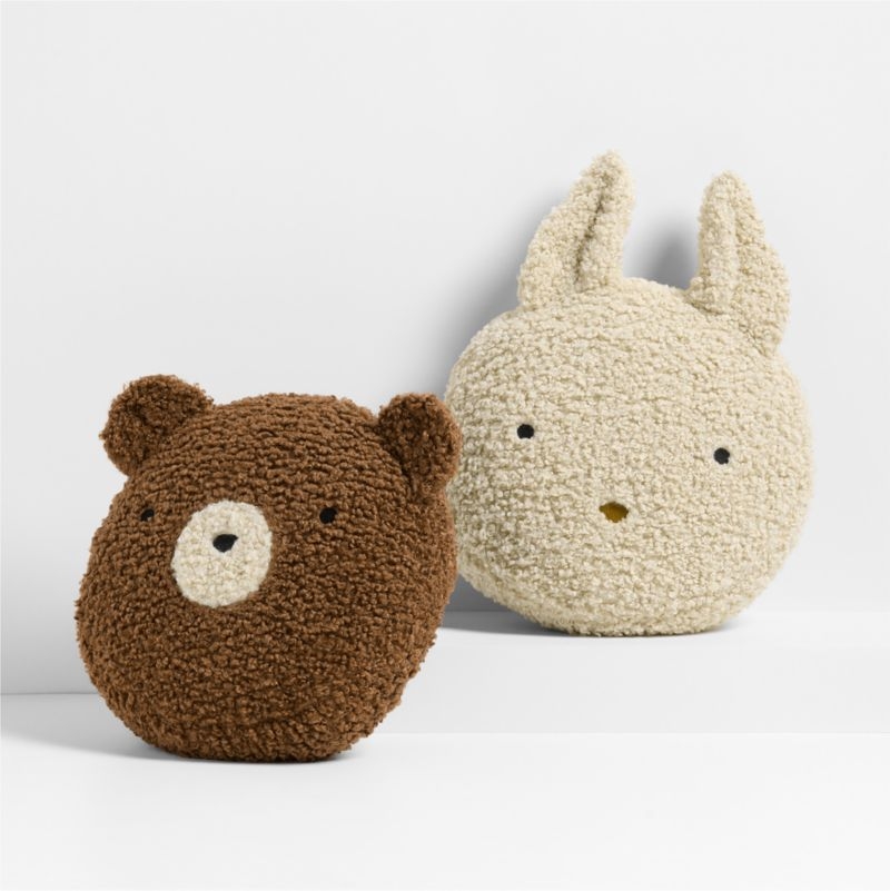 Cuddle Oatmeal Sherpa Bunny Face Embroidered Kids Throw Pillow - Image 2
