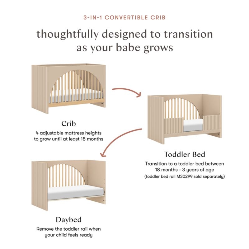 Babyletto Moab Taupe & Ash Wood 3-in-1 Convertible Baby Crib - Image 2