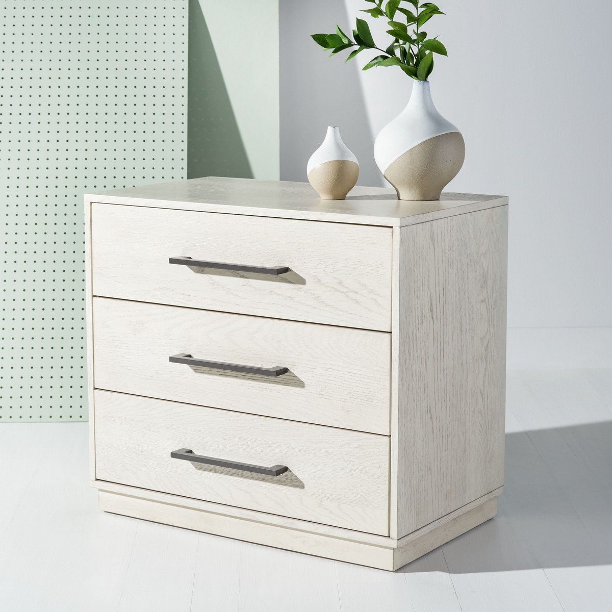 Mallory 3 Drawer Nightstand - White Wash - Image 1