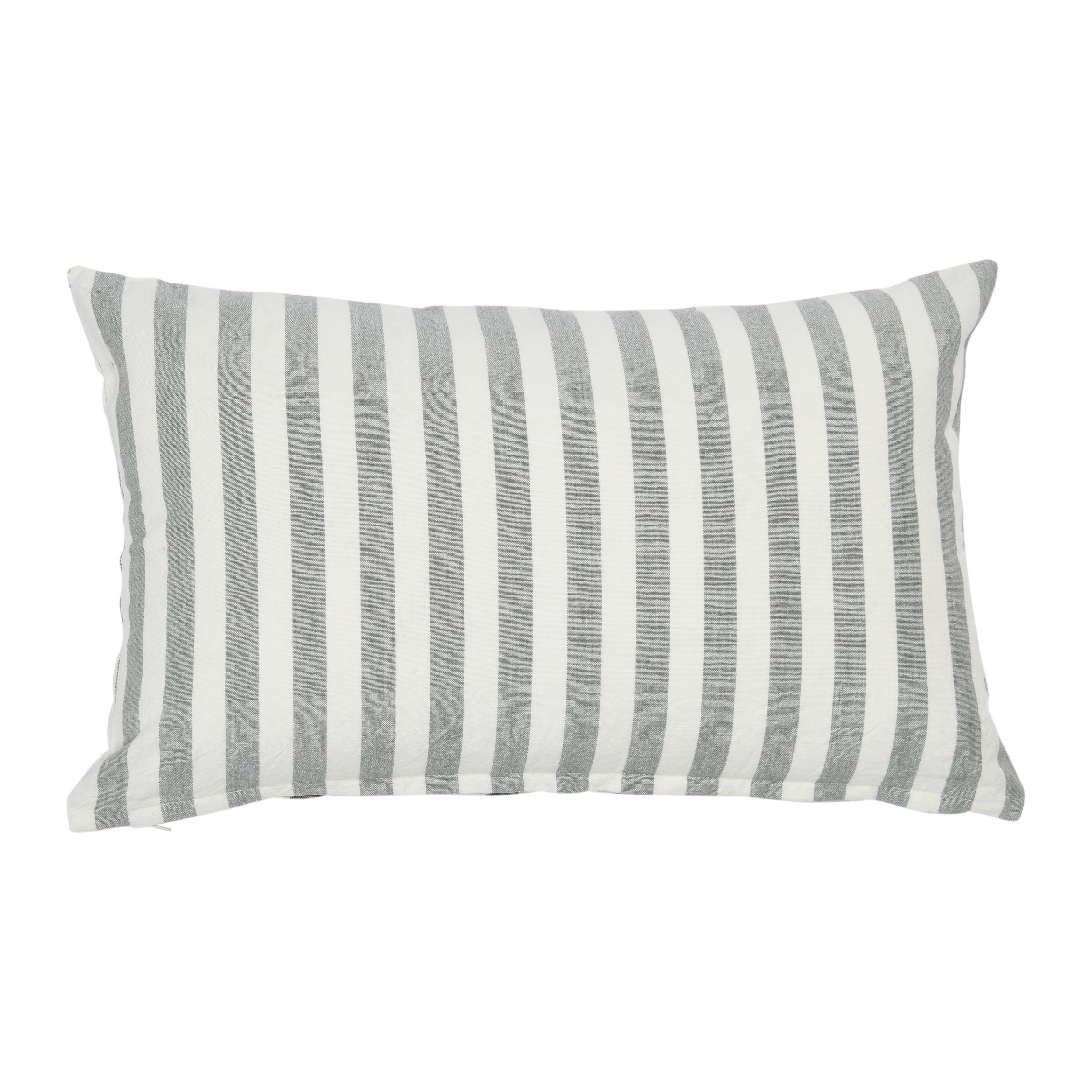 Striped Cotton Lumbar Pillow, Grey - Image 0