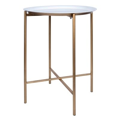 Mercer41 Modern White And Gold Tray Top Cross Legs End Table - Image 0