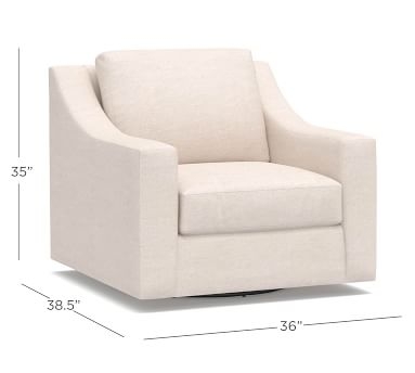 York Slope Arm Upholstered Swivel Armchair, Down Blend Wrapped Cushions, Park Weave Ash - Image 1