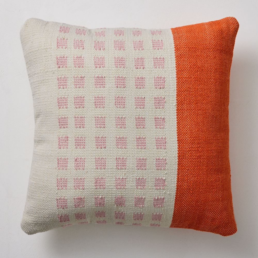 Bole Road Colorblock Check Indoor/Outdoor Pillow, Tangerine, 24"x24" - Image 0