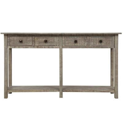 Rustic Brushed Texture Entryway Table Console Table With Drawers And Bottom Shelf (Grey Wash) - Image 0