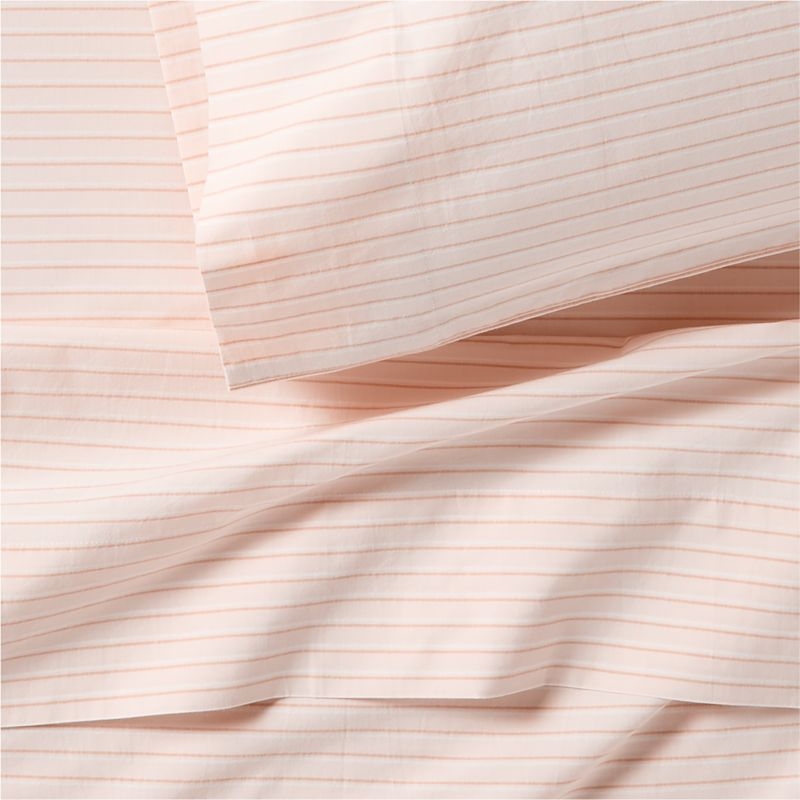 Stax Pink Pajama Stripe Percale Organic Cotton Kids Queen Sheet Set - Image 1