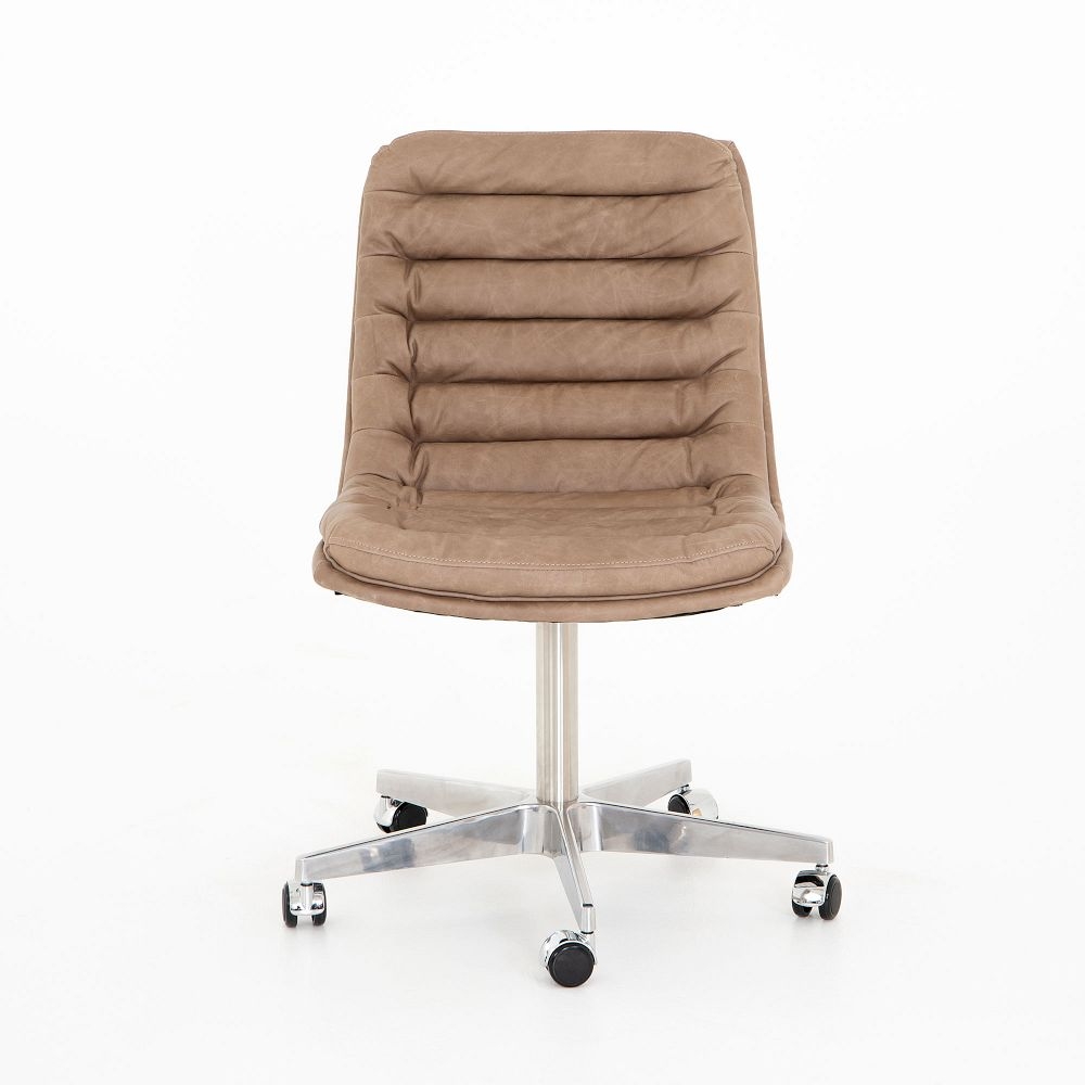 Leather Upholstered Swivel Desk Chair, Natural Wash Mushroom - Image 2