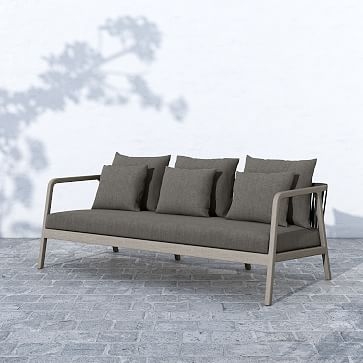 Rope & Wood Outdoor Sofa, 81", Charcoal & Weathered Gray - Image 3