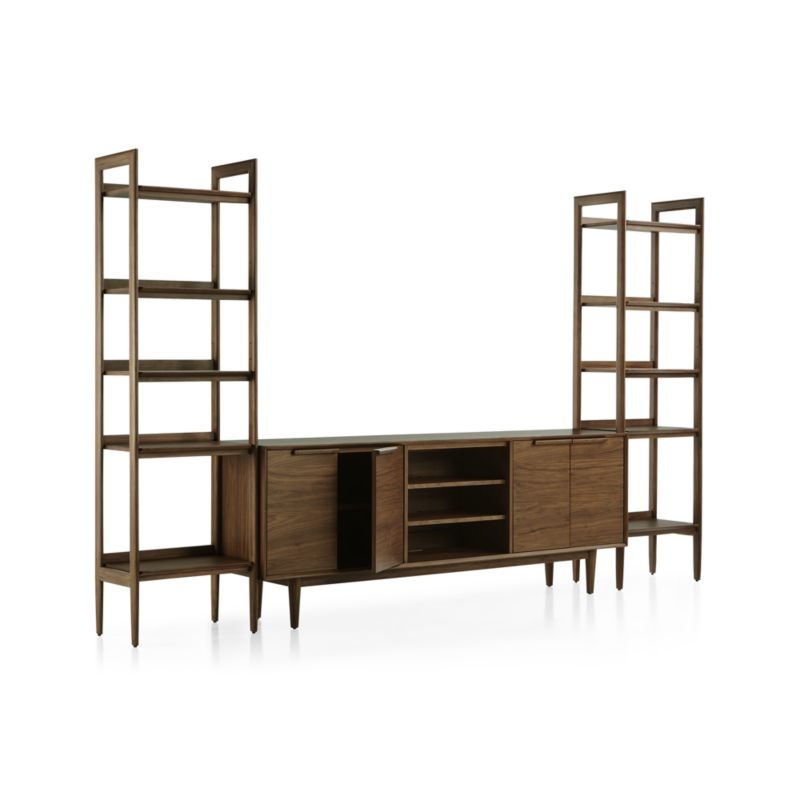 Tate 124" Walnut Storage Media Console and Bookshelf Set - Image 1