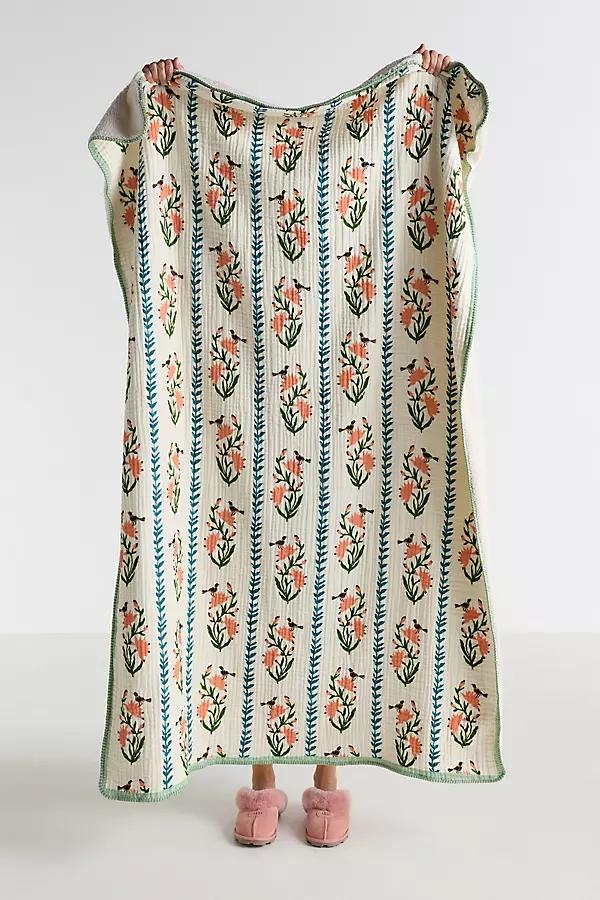 Gauze Cotton Sherpa Floral Printed Throw Blanket - Image 0