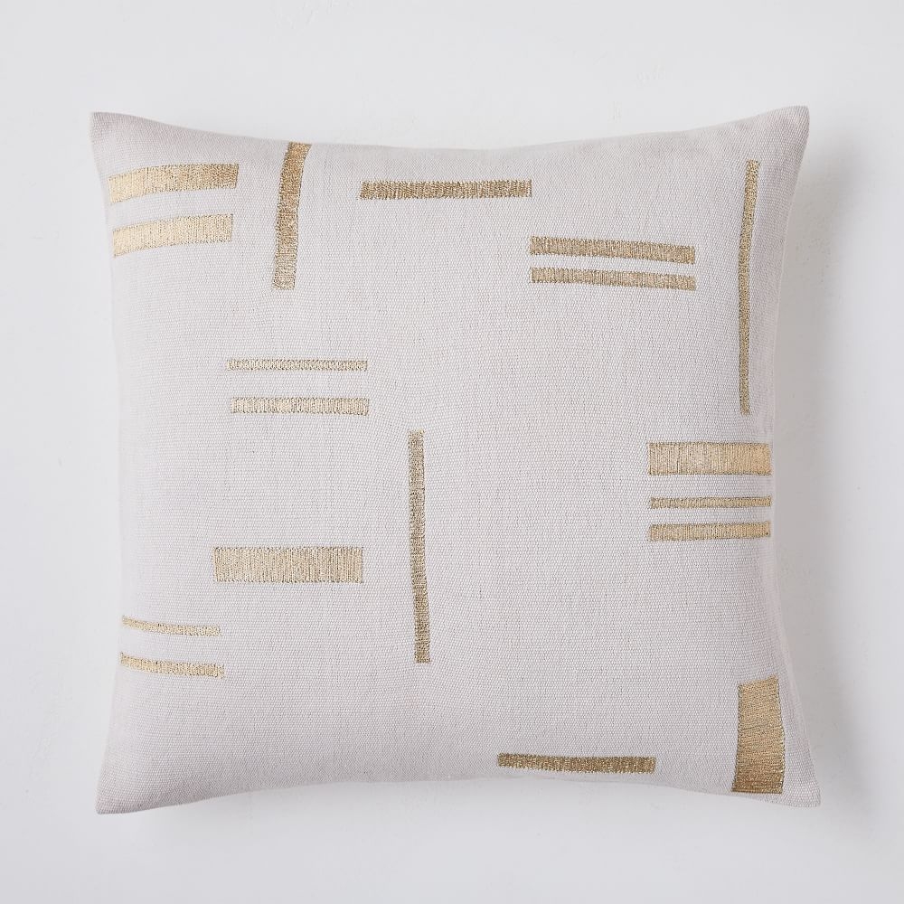 Embroidered Metallic Blocks Pillow Cover, 24"x24", Natural - Image 0