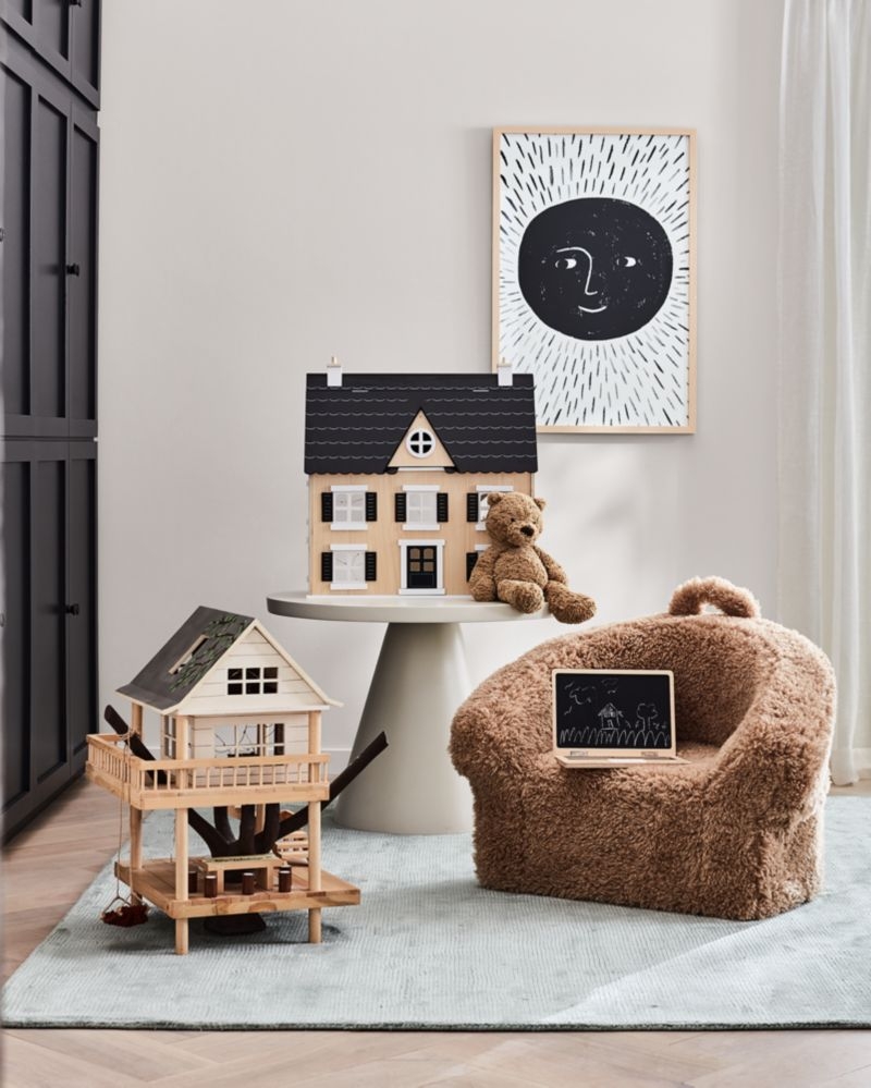 Large Sesame Brown Mongolian Faux Fur Kids Lounge Barrel Chair - Image 1