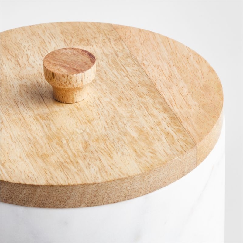 Large White Marble Canister with Wood Lid - Image 1