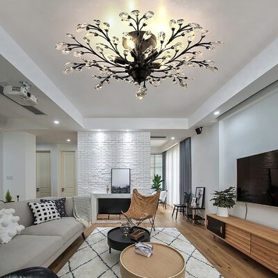 K9 Crystal Metal Branches Led Ceiling Lights, Retro Wrought Iron French Villa Ceiling Lamp Shade For Living Room Bedroom Porch Chandelier - Image 0