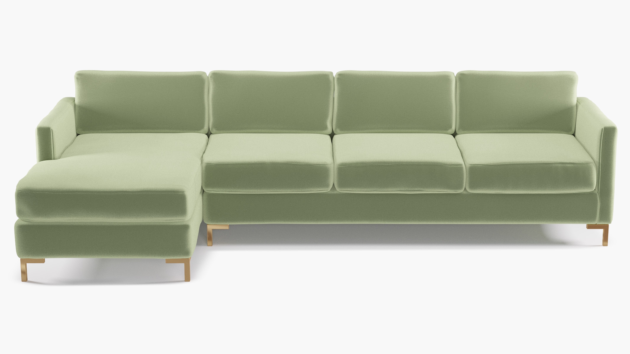 Modern Sectional, Left Facing, Celadon Performance Plush Velvet, Brass L Leg - Image 0