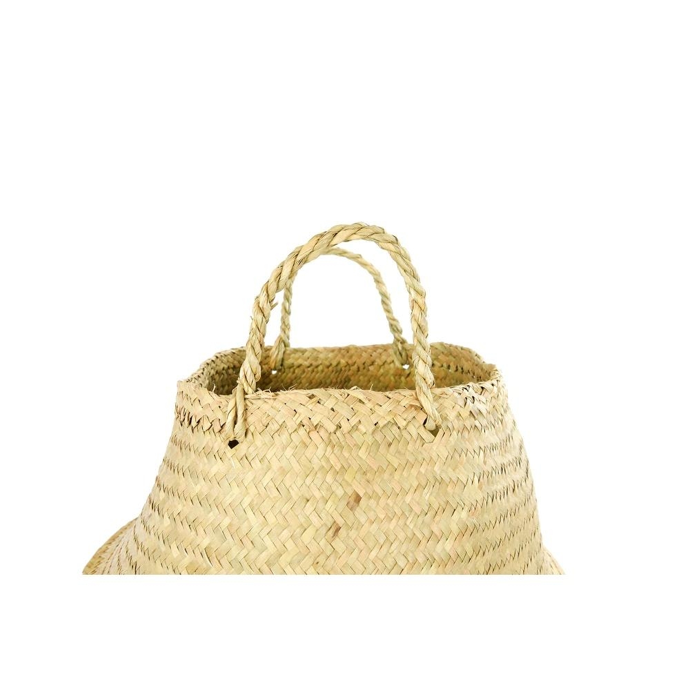 Beige & Black Natural Seagrass Collapsible Basket with Handles & White Tassels - Image 2
