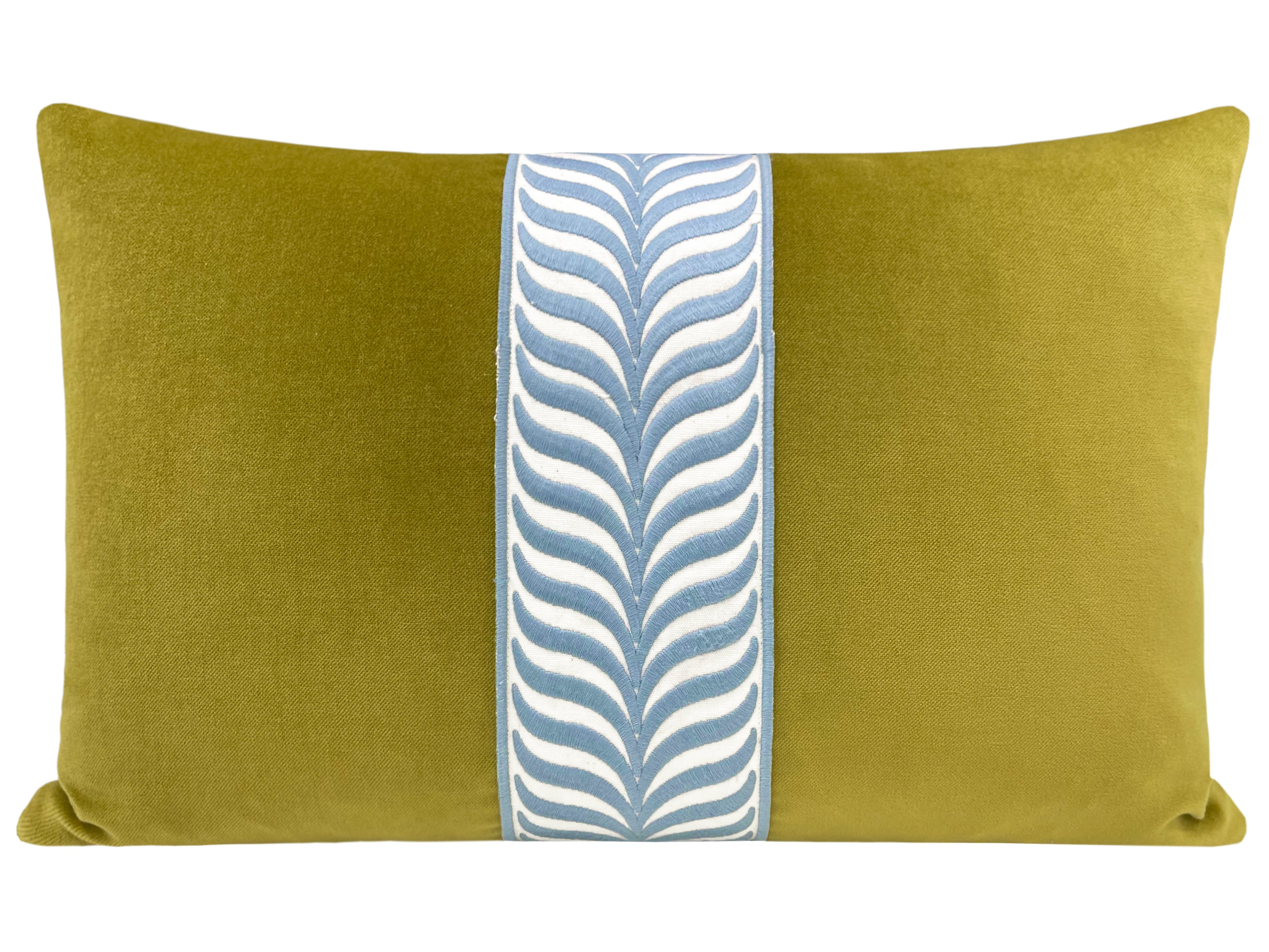 THE LITTLE LUMBAR :: CLASSIC VELVET // CHARTREUSE + TRELLIS TRIM // POWDER BLUE - LITTLE LUMBAR 12" X 18" - Image 0
