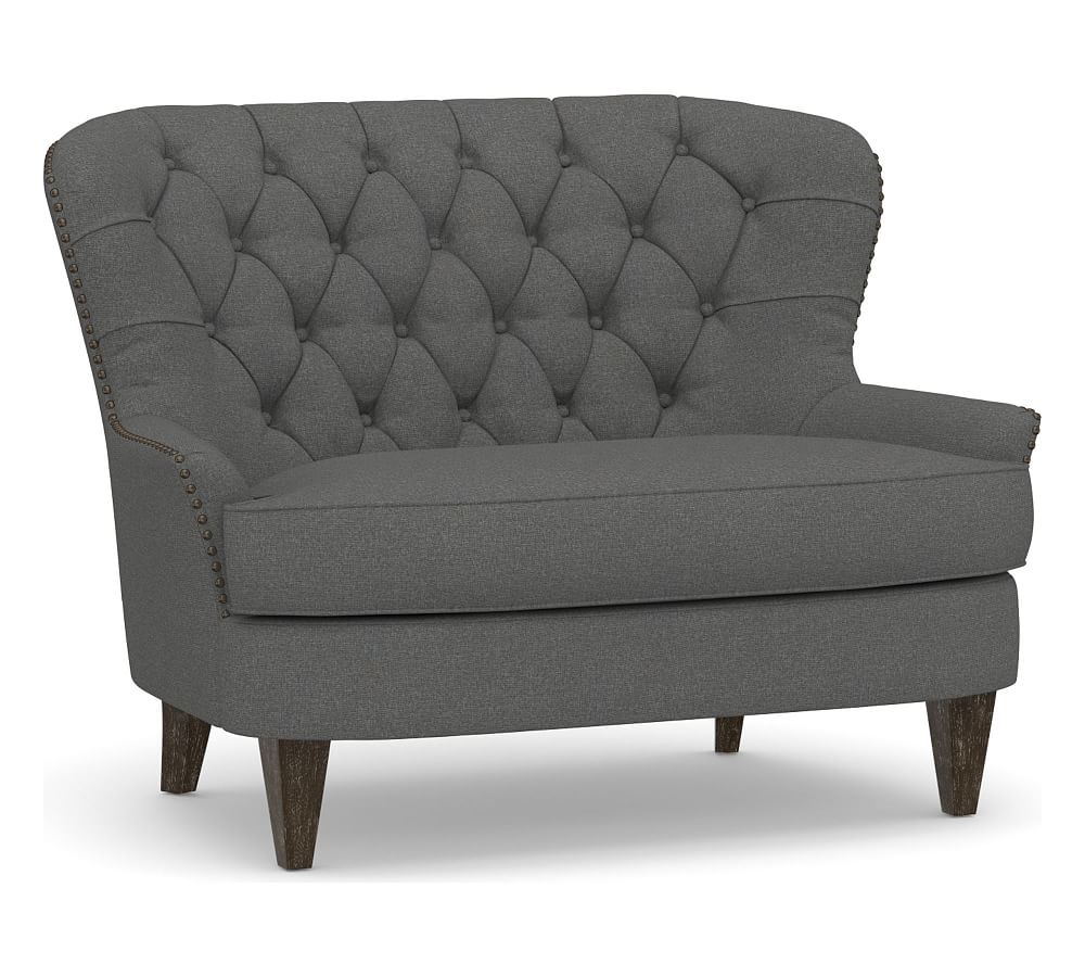 Cardiff Upholstered Settee, Polyester Wrapped Cushions, Park Weave Charcoal - Image 0