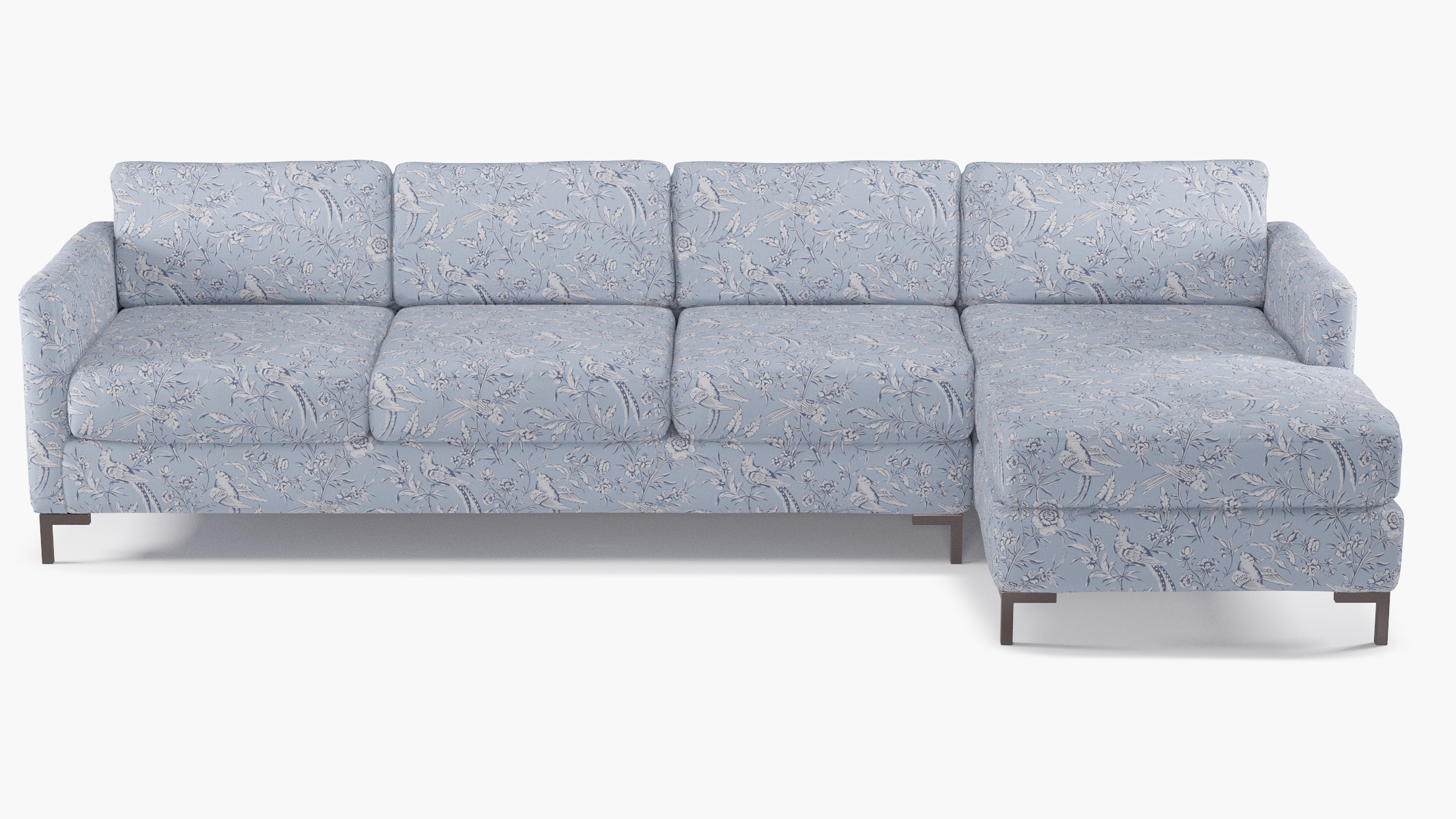 Modern Sectional, Right Facing, Blue Aviary, Bronze L Leg - Image 0