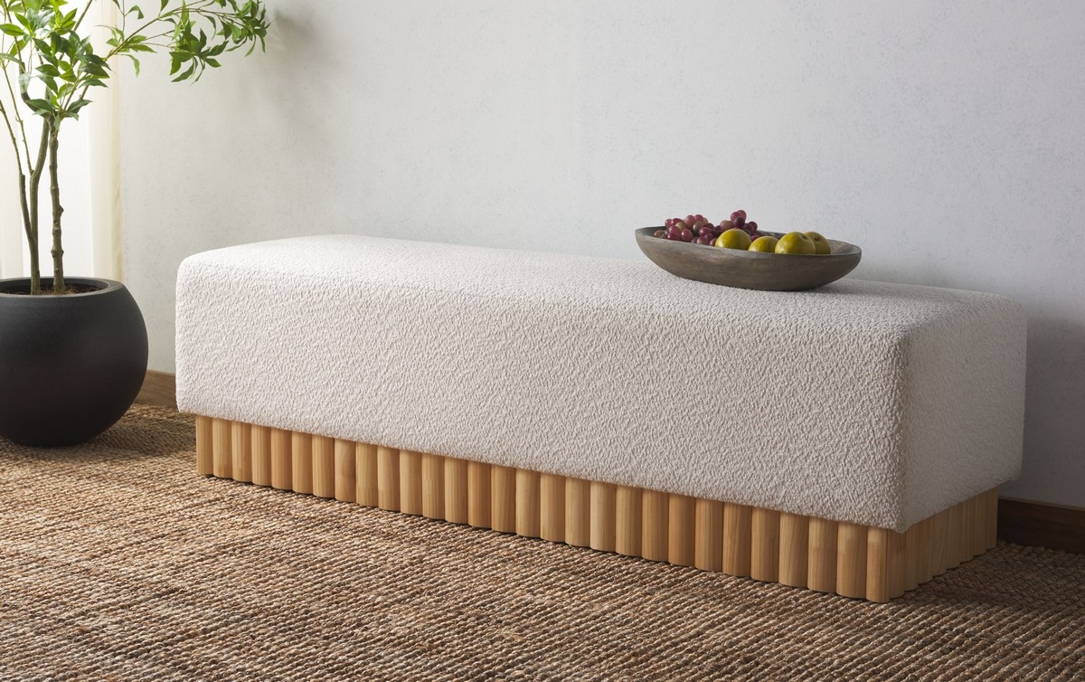 Tylie Boucle & Wood Bench - Ivory / Natural - Image 1