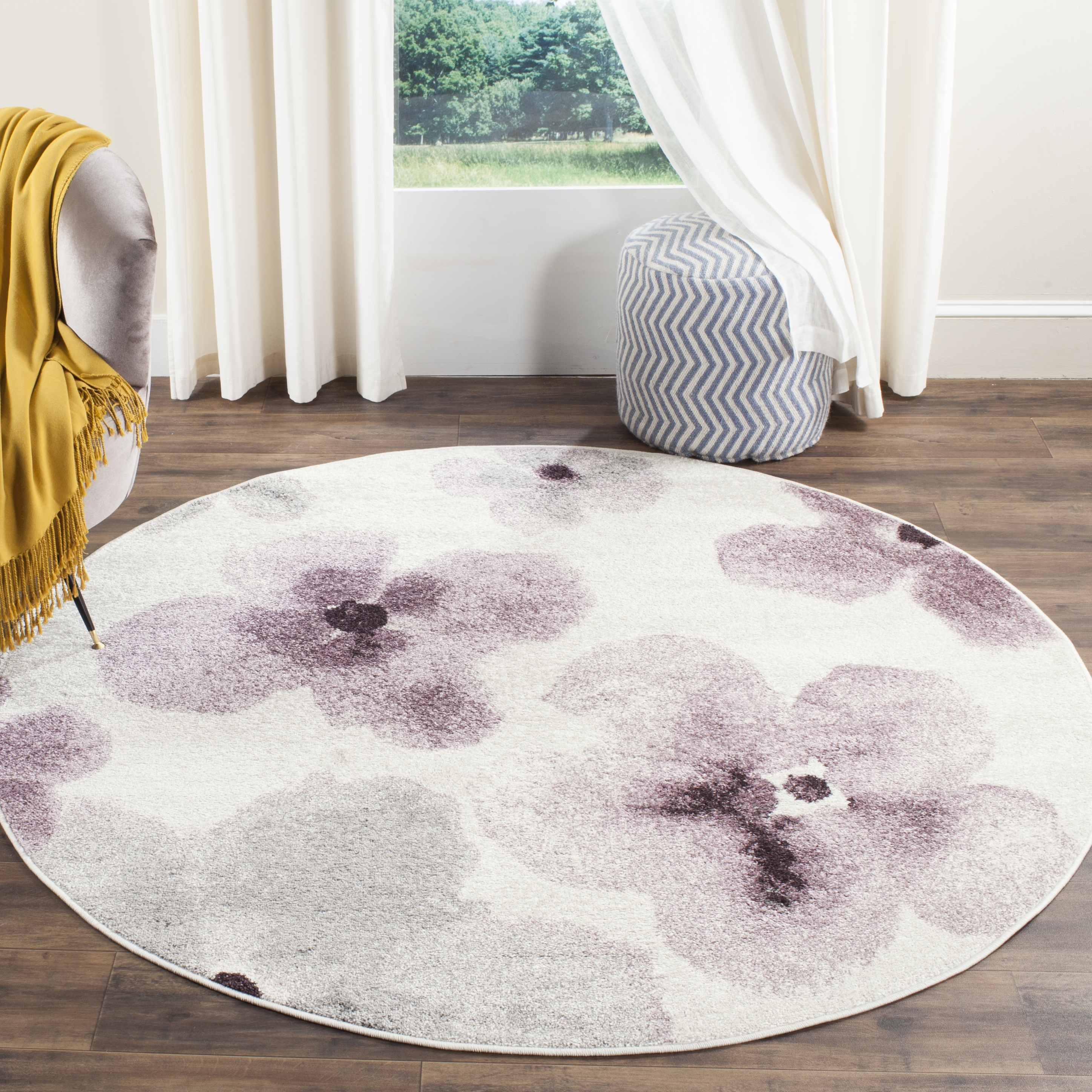 Arlo Home Woven Area Rug, ADR123L, Ivory/Purple,  6' X 6' Round - Image 1