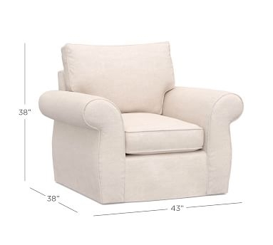 Pearce Roll Arm Slipcovered Swivel Armchair, Down Blend Wrapped Cushions, Performance Heathered Basketweave Alabaster White - Image 1