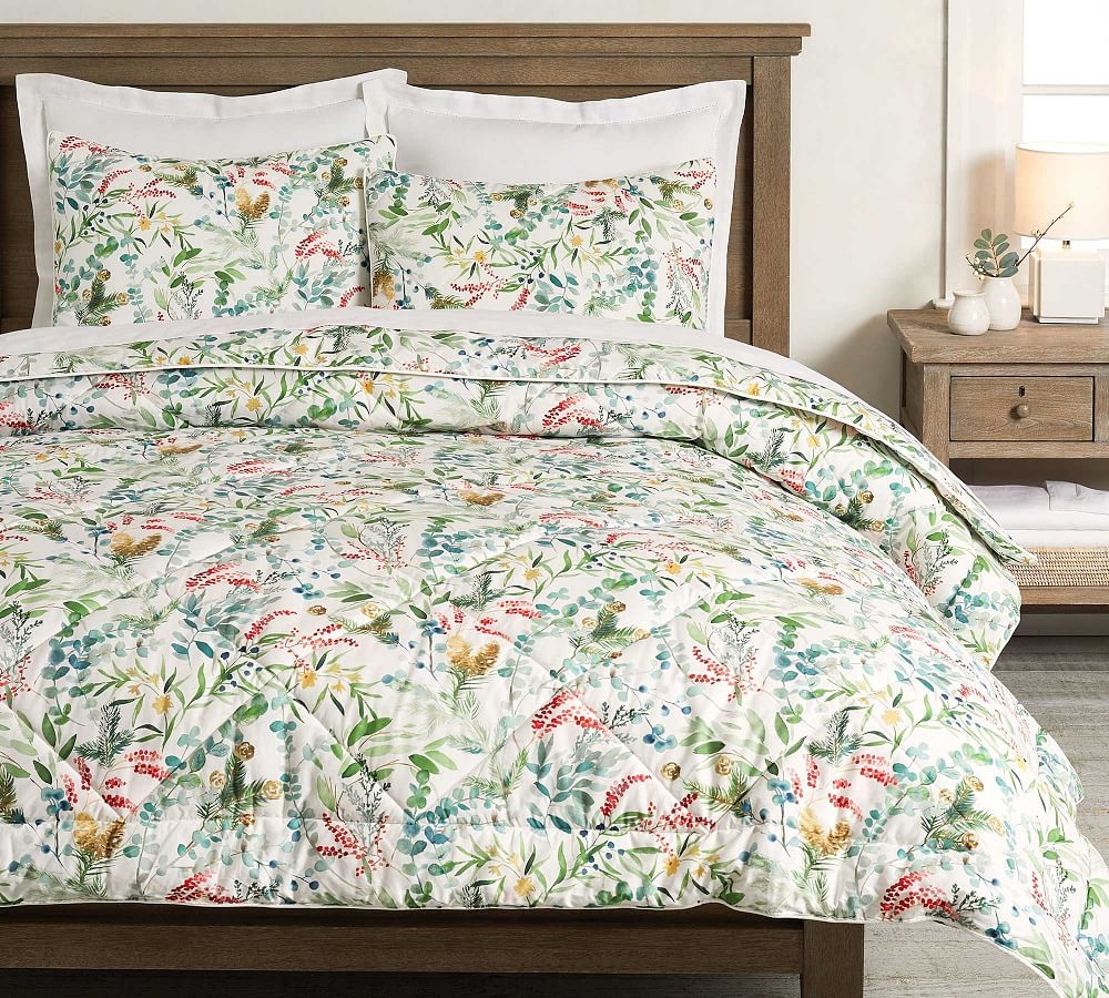 Light Gray Noel Botanical Percale Comforter, Full/Queen - Image 0