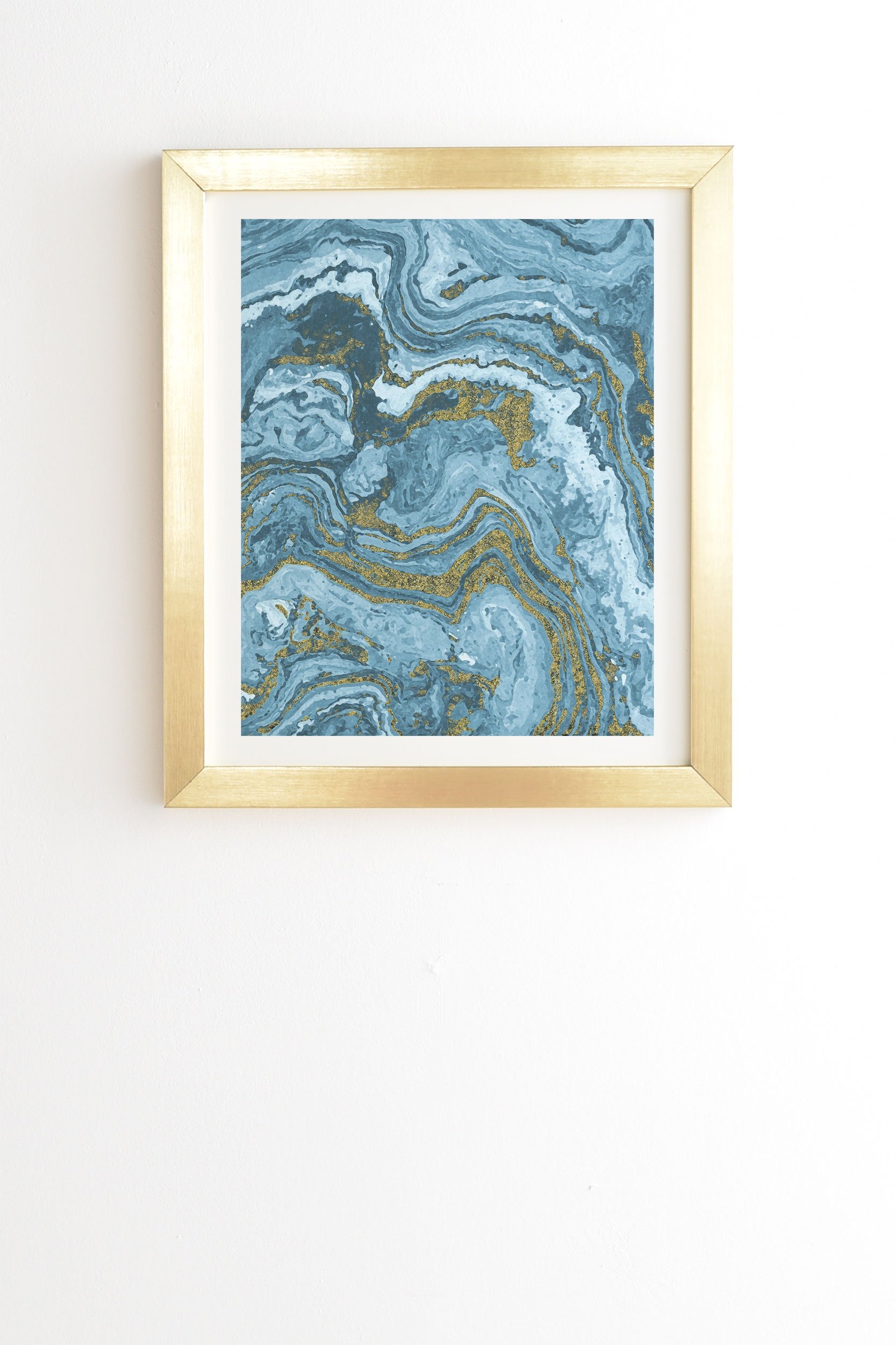 Emanuela Carratoni Gold Waves on Blue Gold Framed Wall Art - 8" x 9.5" - Image 0