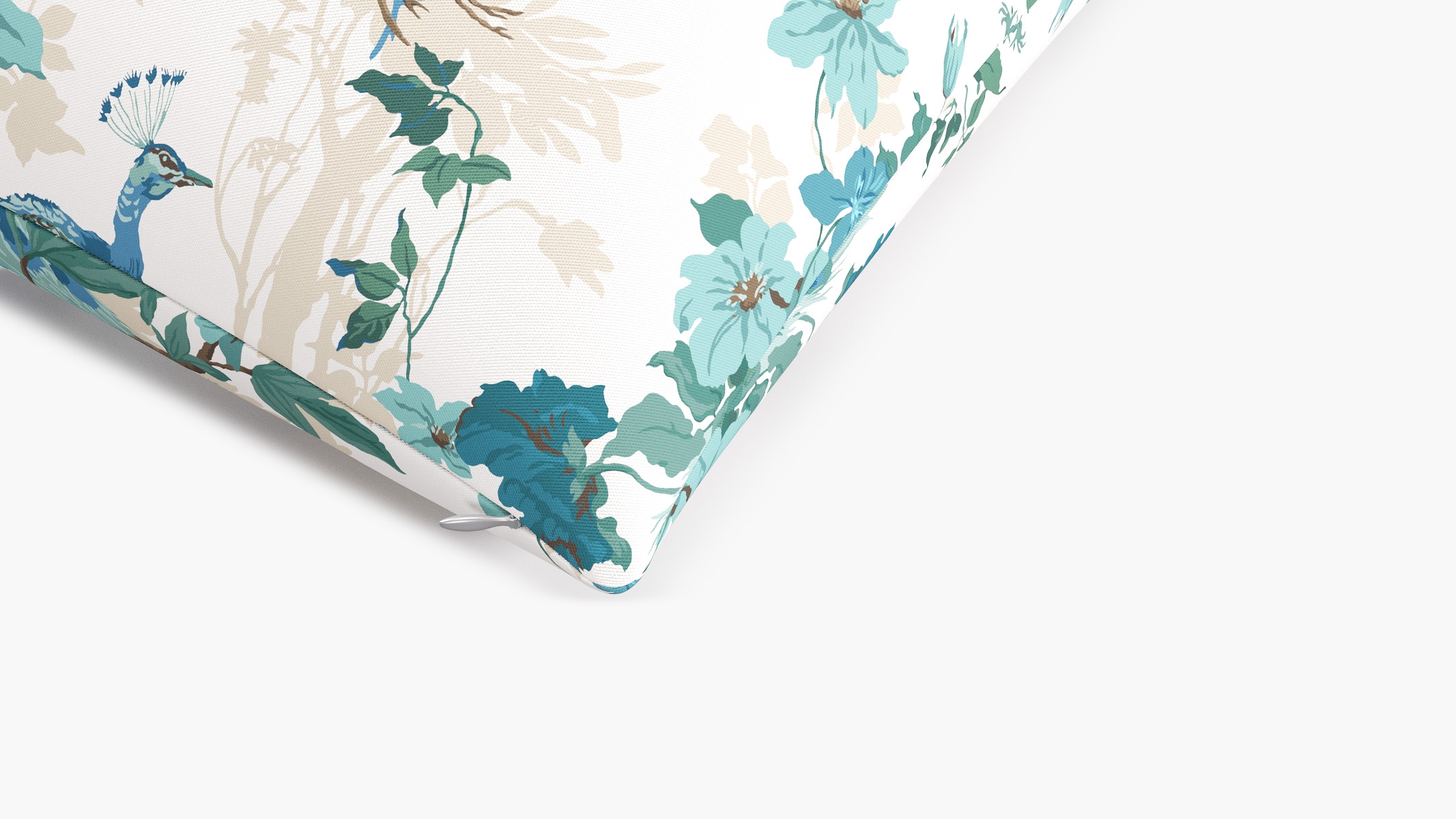 Throw Pillow 22", Turquoise Peacock Park, 22" x 22" - Image 1