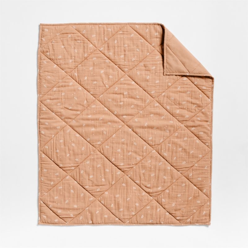Supersoft Terracotta Leaf Print Cotton Gauze Baby Crib Quilt - Image 3