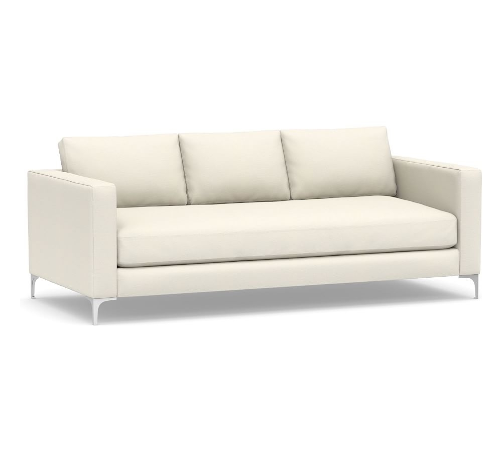 Jake Upholstered Sofa 85" with Brushed Nickel Legs, Polyester Wrapped Cushions, Textured Twill Ivory - Image 0