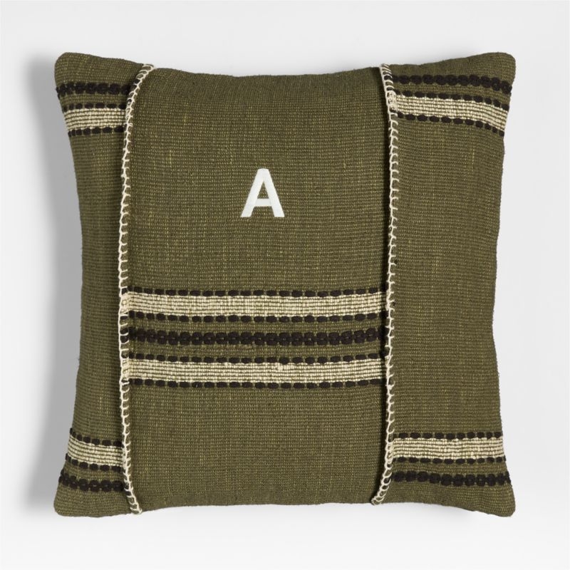 Helena Blanket Stitch 20"x20" Burnt Green Throw Pillow Cover - Image 2