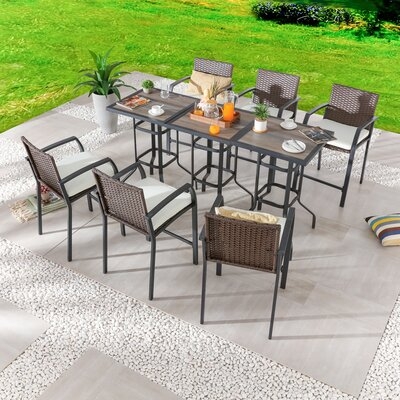 Square 6 - Person 24.8" Long Bar Height Dining Set with Cushions - Image 0