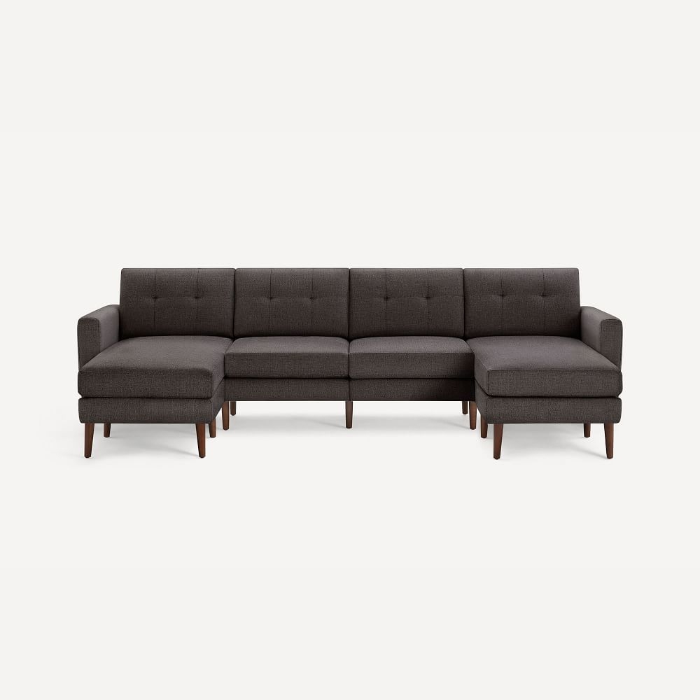 Nomad Block Fabric King Sofa with Double Chaise, Olefin, Charcoal, Walnut Wood - Image 0