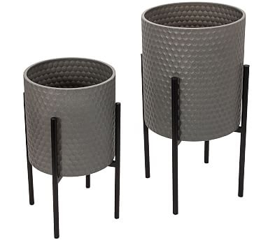 Bella Gray Patterned Raised Planters with Black Stand, Set of 2 - Image 0