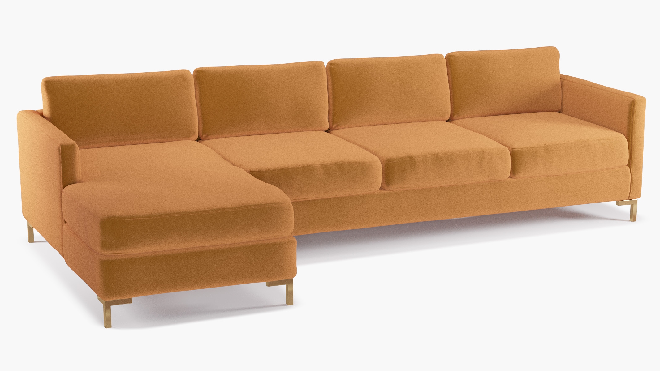 Modern Sectional, Left Facing, Marigold Performance Velvet, Brass L Leg - Image 1