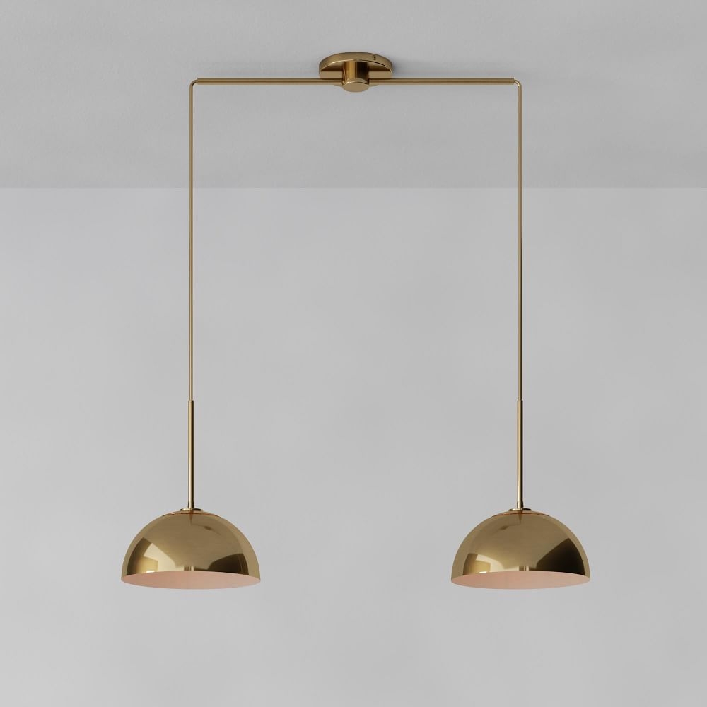 Sculptural 2-Light Pendant, Metal Medium, Brass, Antique Brass, 12" - Image 0