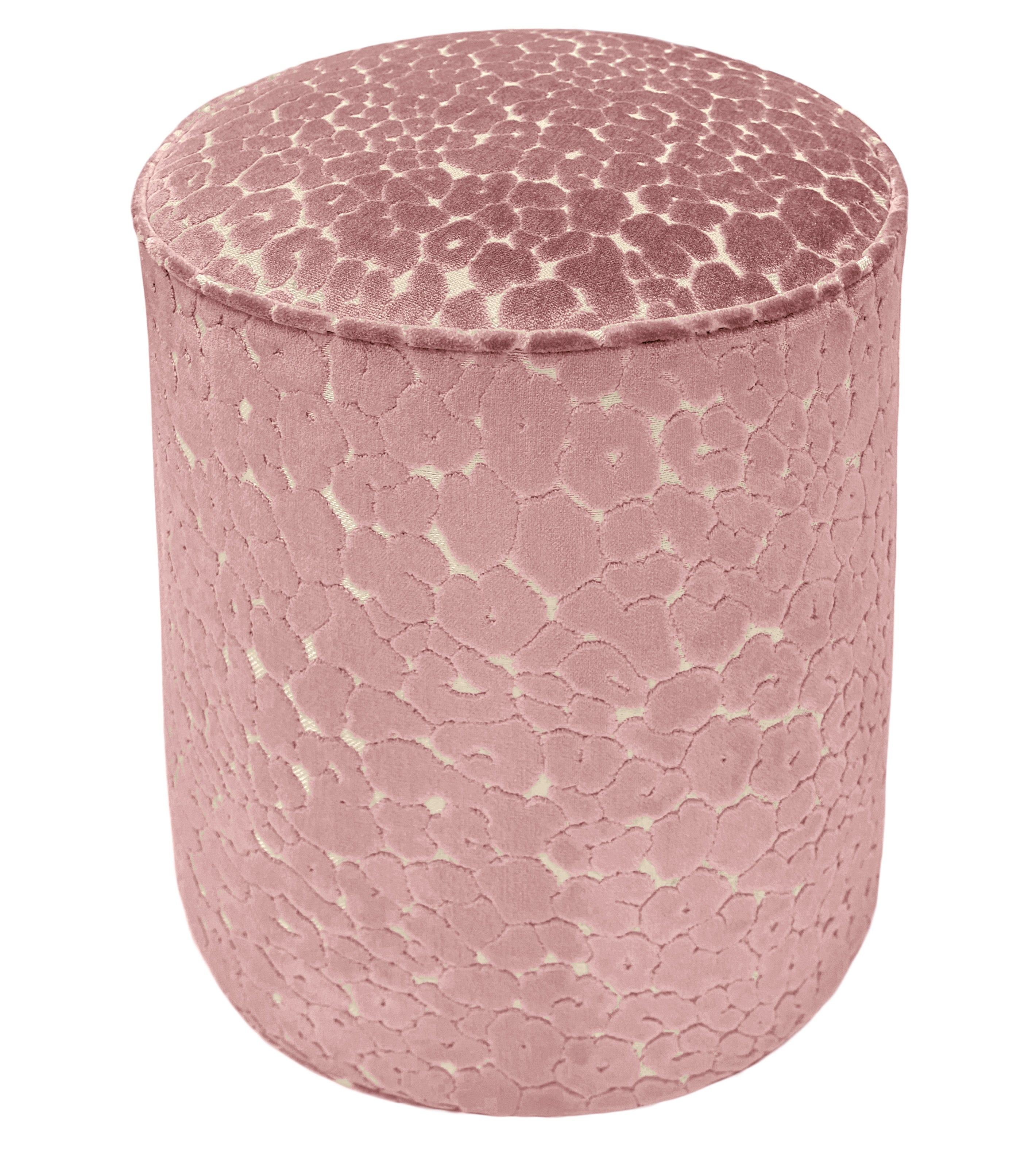 THE TIGHT ROUND OTTOMAN :: LEOPARD CUT VELVET // PINK PEONY - BY THE YARD - Image 0